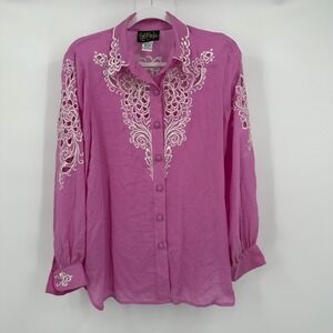 Bob‎ Mackie Wearable Art Silk Embroidered Top Size S Pink Cut Out Artsy Gallery